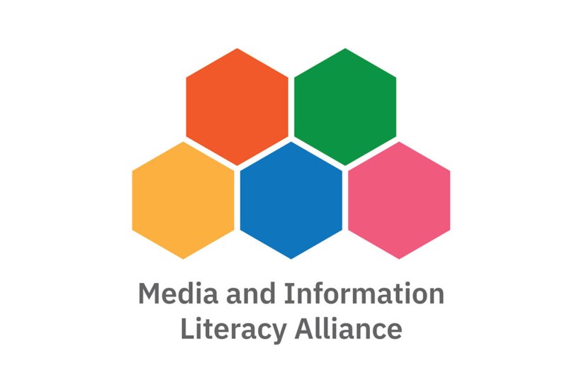 Media and Information Literacy Alliance logo, consisting of five different coloured hexagons stacked on top of each other