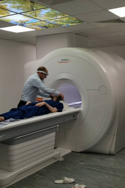 First research patient in MRI scanner First research patient in MRI scanner