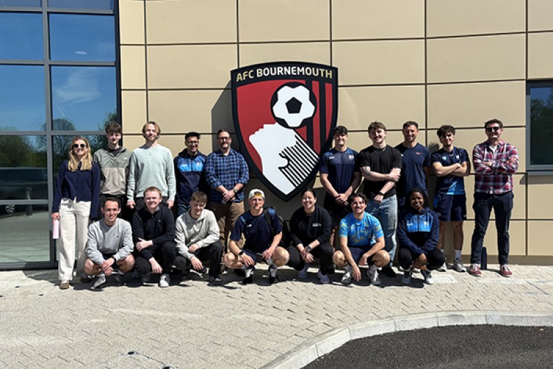Sports Masters students outside the new AFCB training facilities