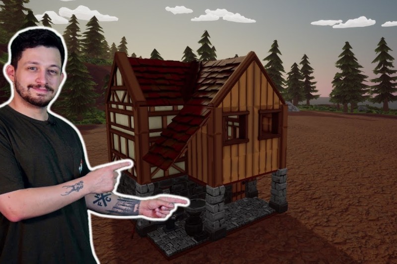 A photo of a man superimposed onto a computer-animated image of a house with trees in the background