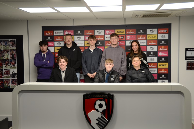 Sports journalism students in the press box