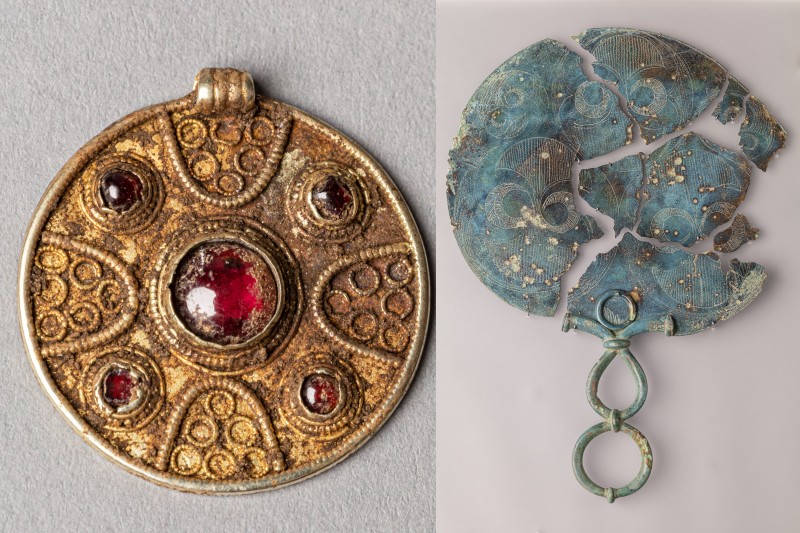 Crucifix and mirror unearthed at the two sites