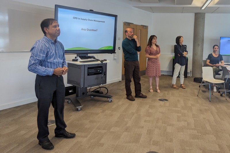 Professor Davide Parrilli; Sid Ghosh, Senior Lecturer In Operations Management and CSBT members presenting at the CSBT Expo event