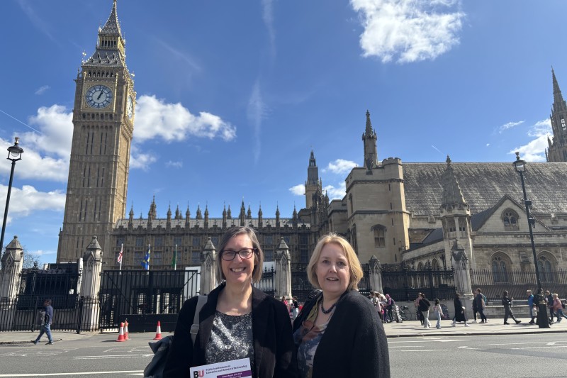 Mel Hughes and Lee-Ann Fenge outside Parliament