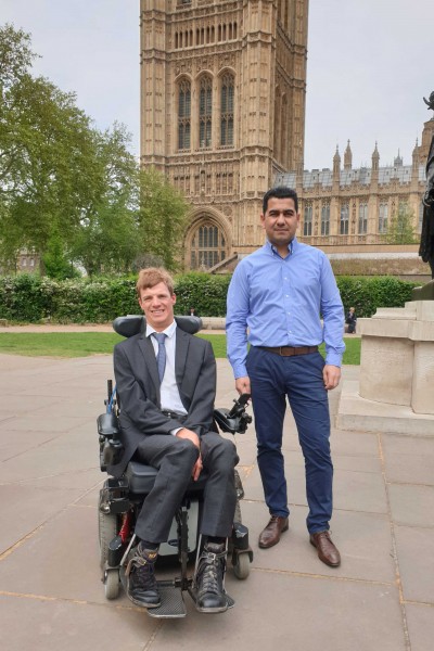 Paul Whittington and Huseyin Dogan outside Parliament