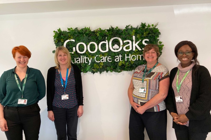 Professor Jane Murphy and Dr Gladys Yinusa with staff from GoodOaks homecare Professor Jane Murphy and Dr Gladys Yinusa with staff from GoodOaks homecare