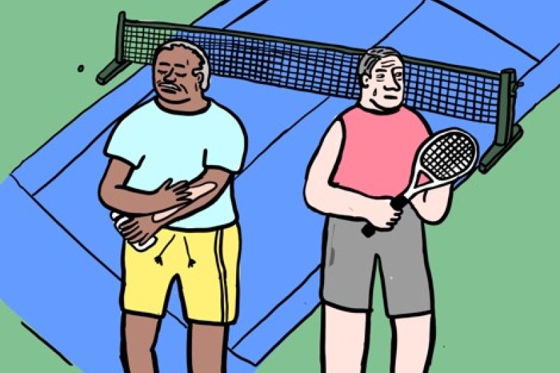 An illustration of two men playing tennis
