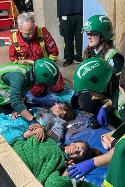 Paramedic students at a simulation event