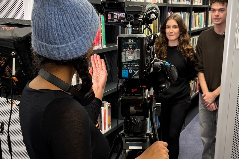 The Strictly crew interviewing students in the BU Library