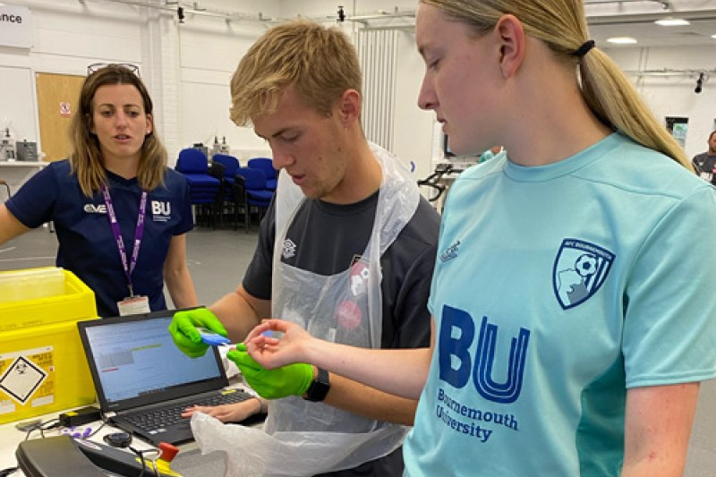 AFCB Women's player receives blood test during fitness training