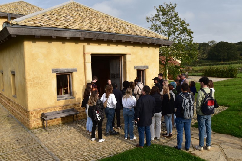 Students about to enter one of The Newt's buildings Students visiting The Newt in Somerset