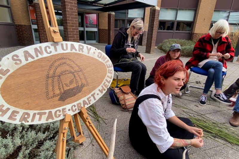 Members of The Sanctuary gather outside Christchurch House for the 'Cordage Making' session