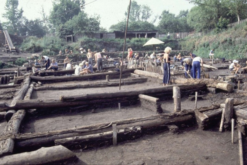 The Troitsky site in Novgorod showing excavated wooden buildings