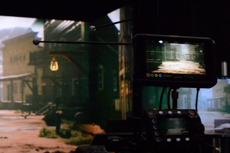 Virtual production showcase A camera filming a virtually produced set