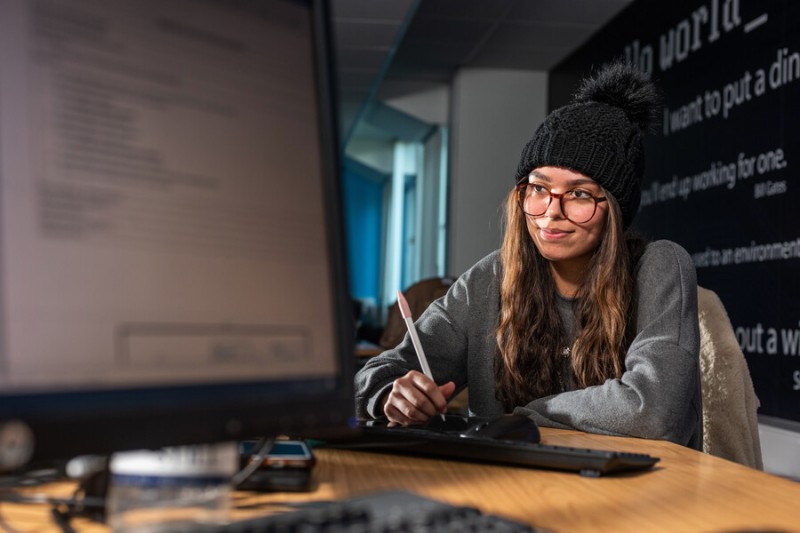 Student working in one of the computing labs