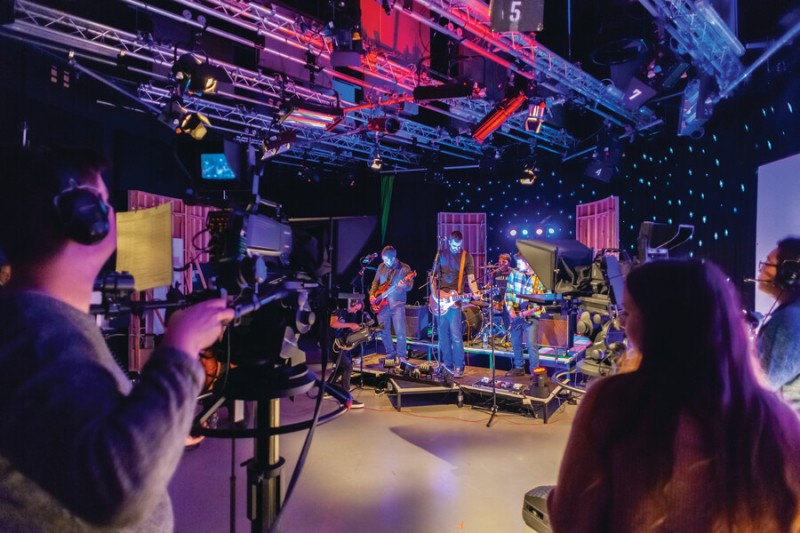 A band playing in BU's TV studios