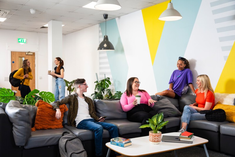 Group of students in the halls communal lounge