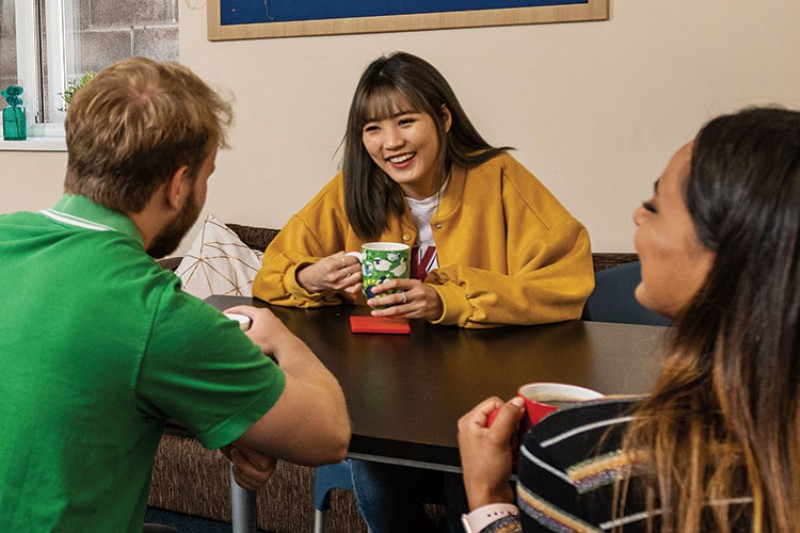 Students in a halls of residence kitchen