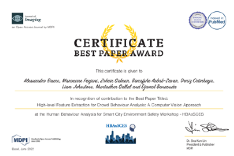 Certificate for the ICIAP Best Conference Paper 
