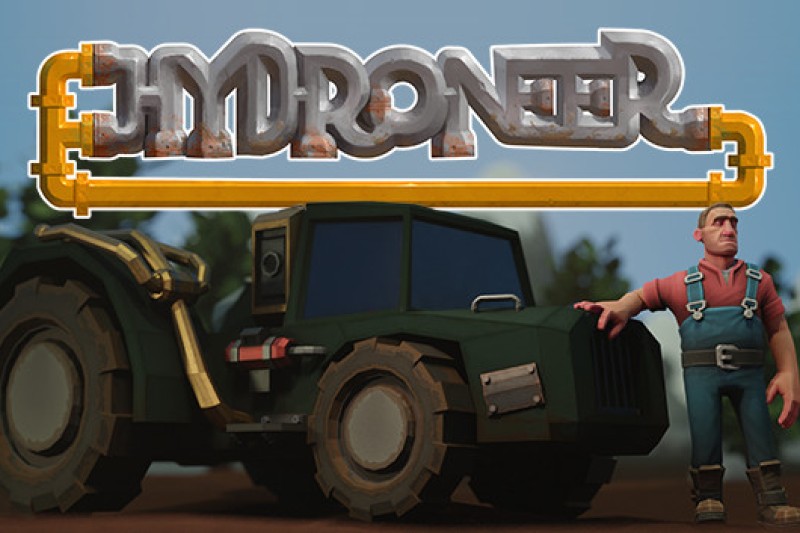 Hydroneer A computer-animated image of a large tractor with a man wearing dungarees and the word "Hydroneer" written at the top