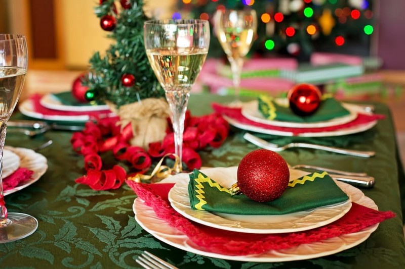 Table laid for christmas dinner