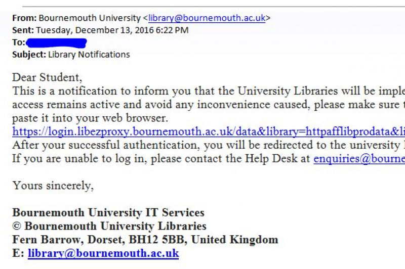 Phishing email warning 15 December 2016 Phishing email warning 15 December 2016