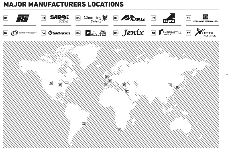 Map of tear gas manufacturers