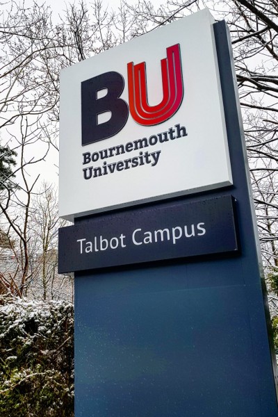 Talbot Campus sign in snow