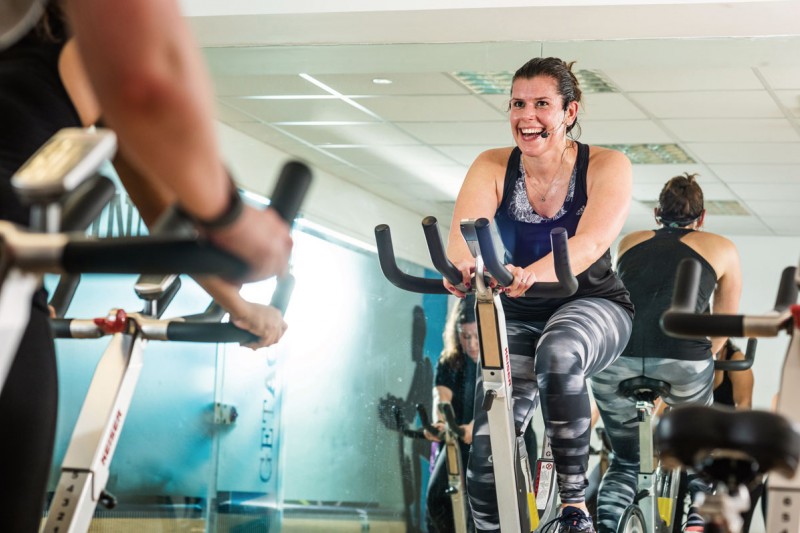 A spinning class at SportBU