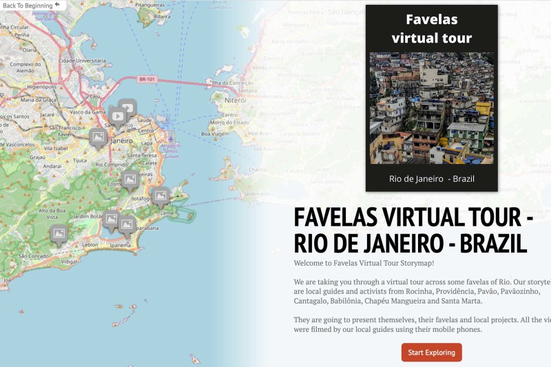 A map showing the locations of the virtual tour of the favelas 